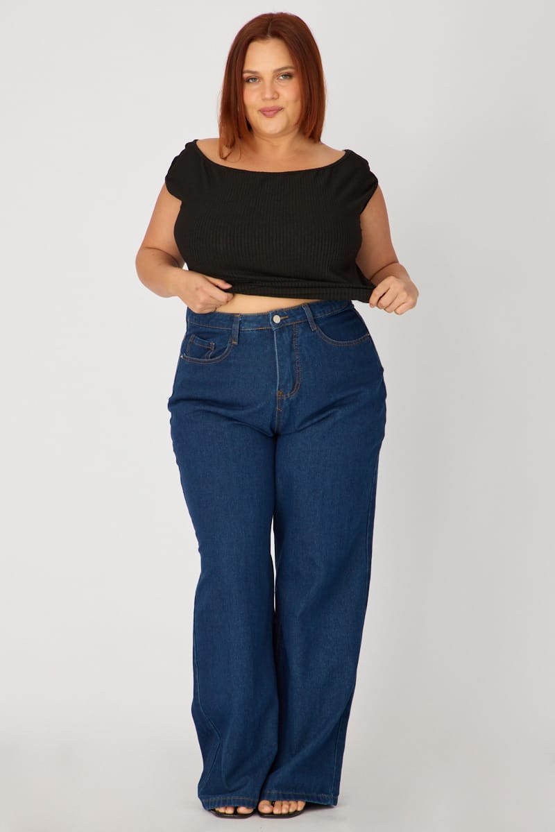 Denim Slim Wide Jeans Mid Rise for YouandAll Fashion