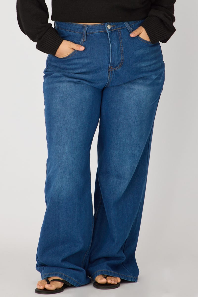 Denim Slim Wide Jeans Mid Rise for YouandAll Fashion