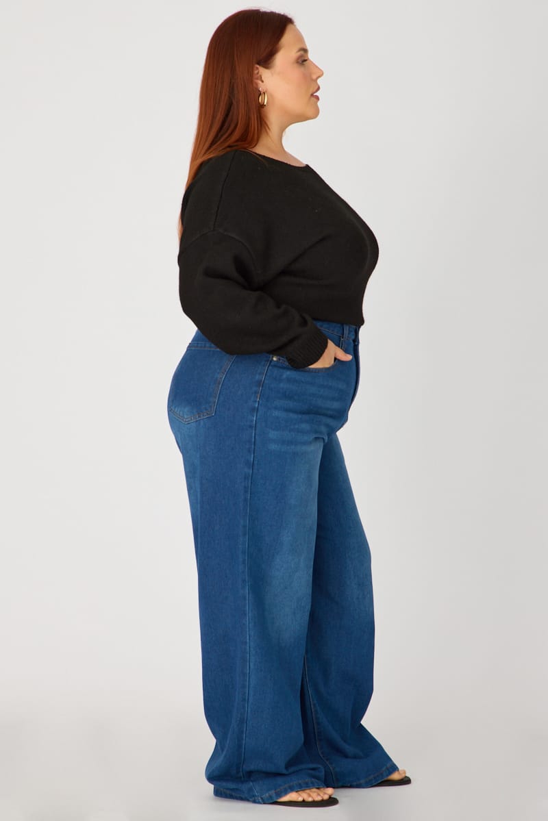 Denim Slim Wide Jeans Mid Rise for YouandAll Fashion