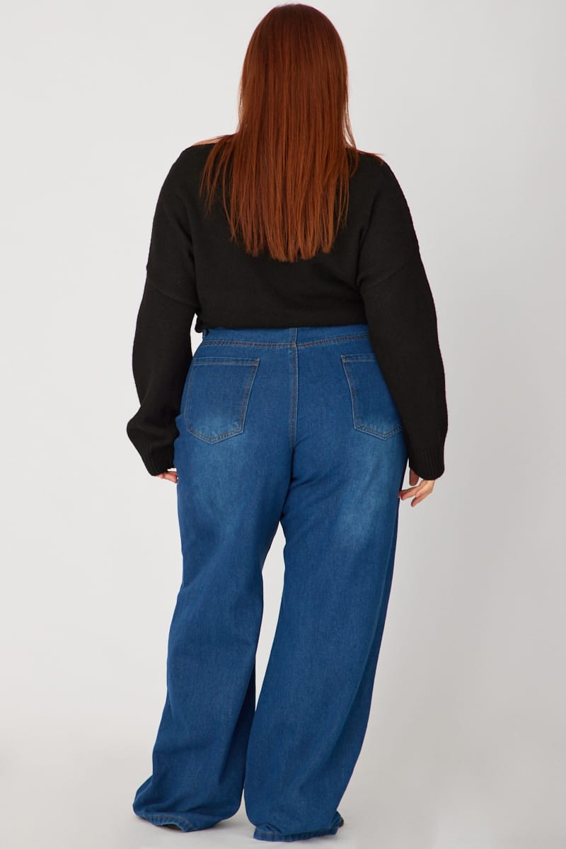 Denim Slim Wide Jeans Mid Rise for YouandAll Fashion