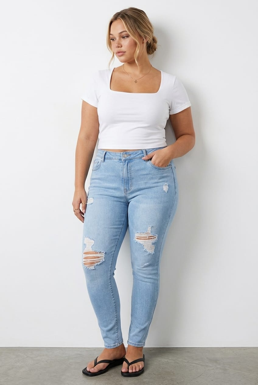 Blue Mid Rise Skinny Jeans