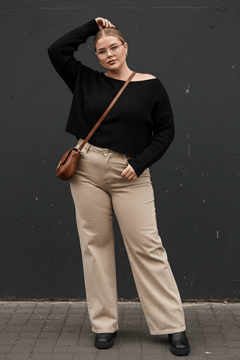 Beige Wide Leg Denim Jeans High Rise for YouandAll Fashion