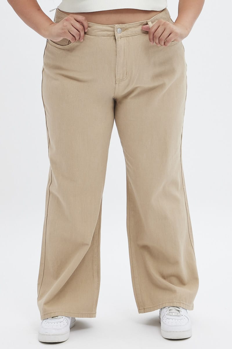 Beige Wide Leg Denim Jeans High Rise for YouandAll Fashion
