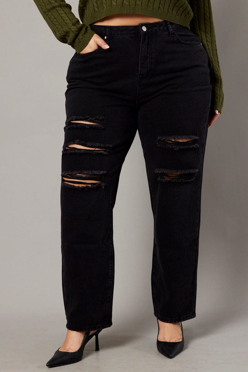 Black Baggy Jeans High Rise for YouandAll Fashion
