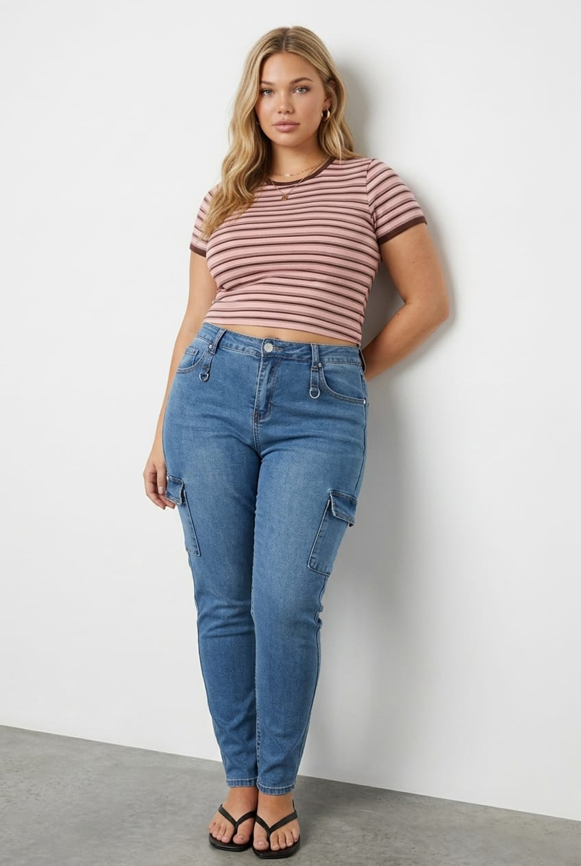 Denim Cargo Skinny Jeans High Rise for YouandAll Fashion