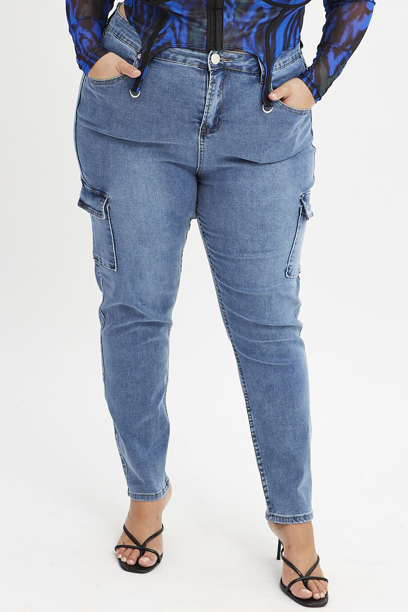 Denim Cargo Skinny Jeans High Rise for YouandAll Fashion