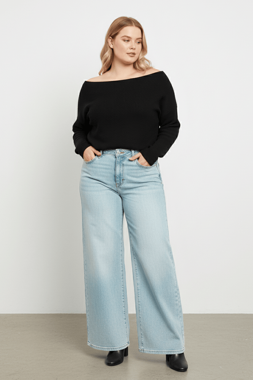 Denim Wide Leg Denim High Rise Stretch for YouandAll Fashion
