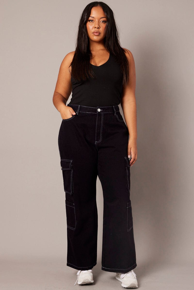 Black Cargo Jeans Mid Rise for YouandAll Fashion