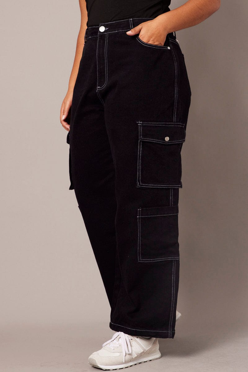 Black Cargo Jeans Mid Rise for YouandAll Fashion
