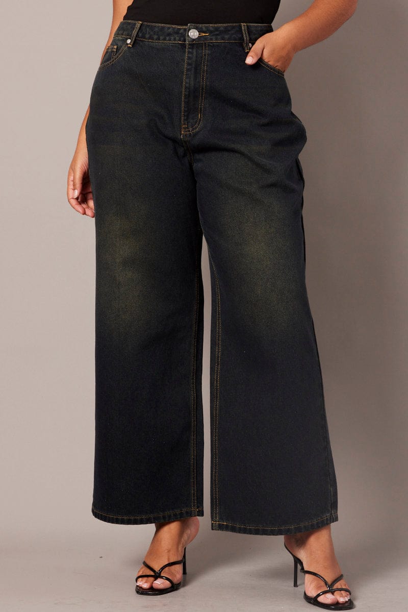 New In Jeans, Denim, Wide Leg, Black, Plus Size