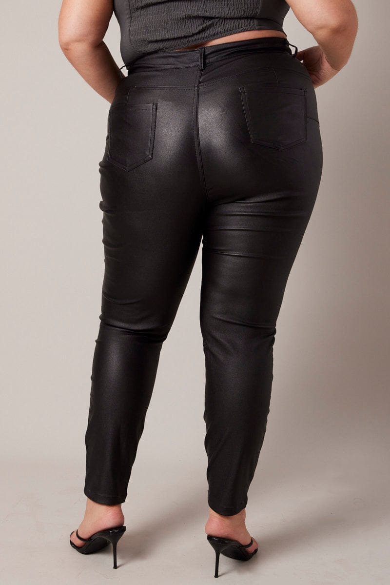 Jeans Clothing Black High Waisted Leather Look Jeans Black Wet