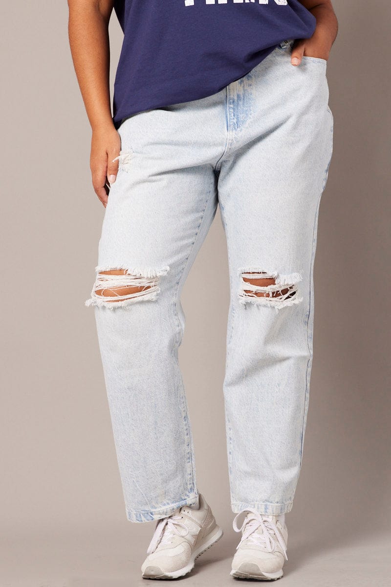 Denim Mom Jeans Mid Rise Distressed for YouandAll Fashion