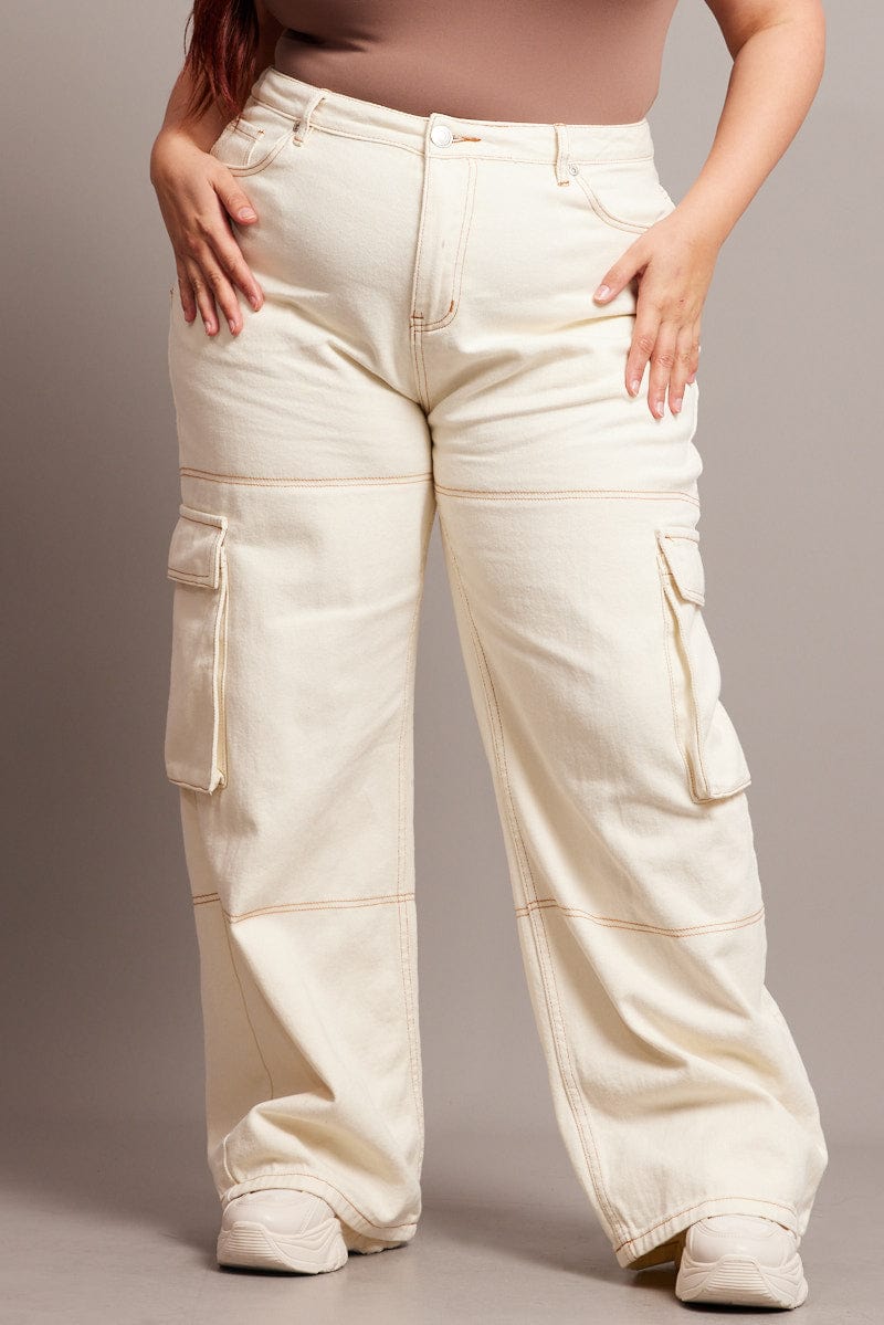 Beige Cargo Jeans High Rise for YouandAll Fashion