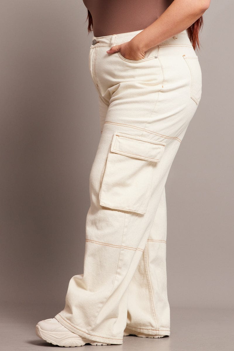 Beige Cargo Jeans High Rise for YouandAll Fashion