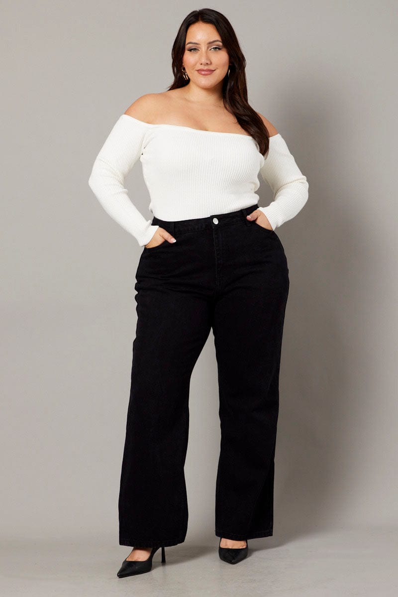 Black Wide Leg Jeans High Rise Distress Details for YouandAll Fashion