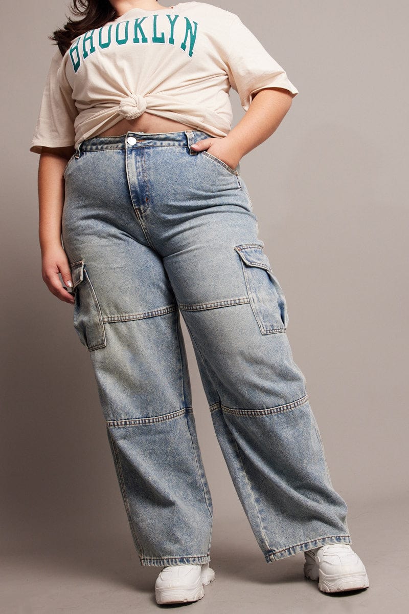 Denim Cargo Jeans High Rise for YouandAll Fashion