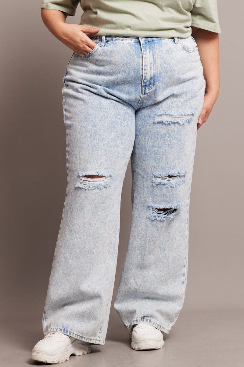 Denim Baggy Jeans High Rise Knee Distress for YouandAll Fashion