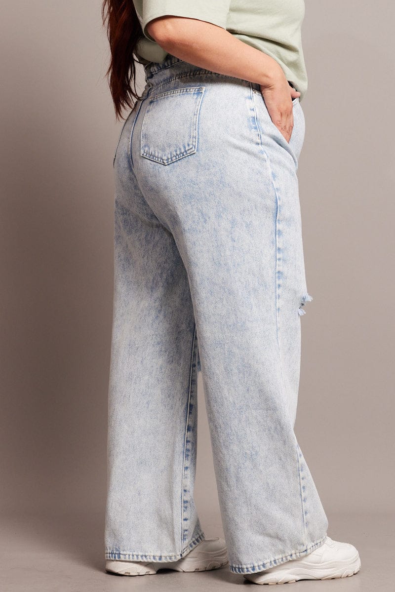 Denim Baggy Jeans High Rise Knee Distress for YouandAll Fashion