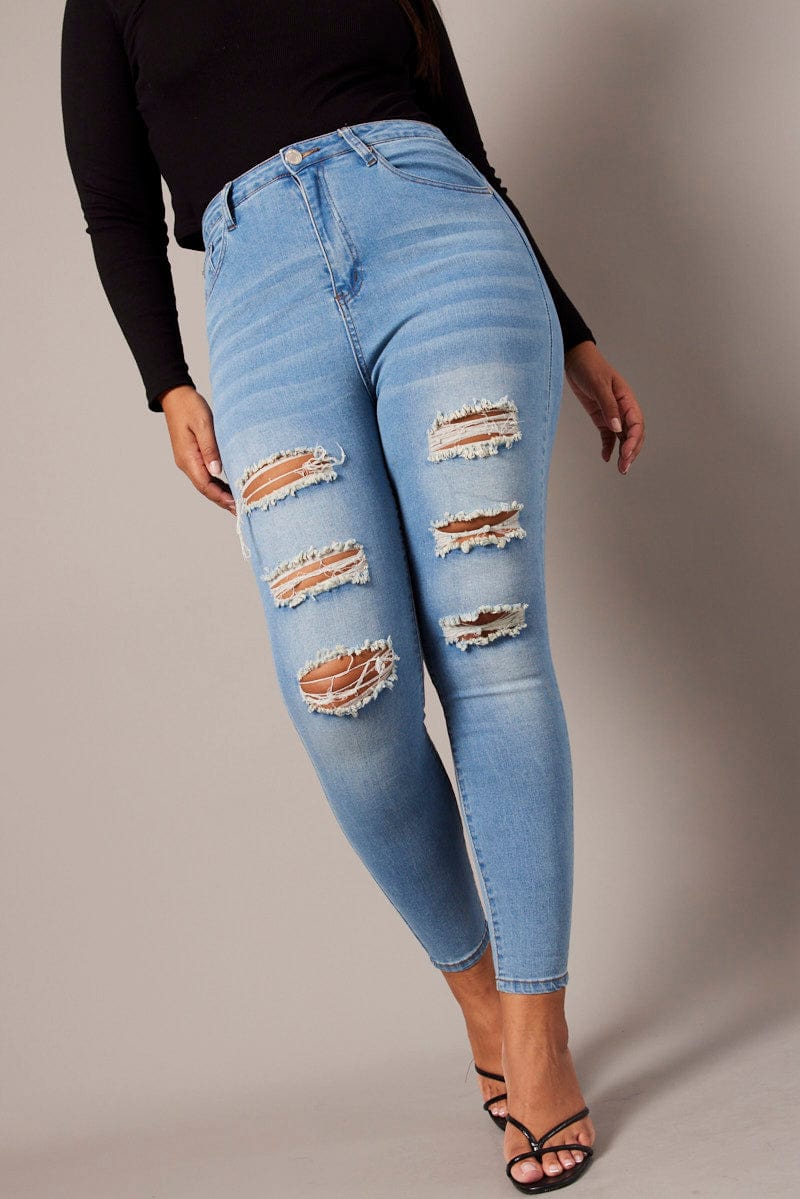 Ripped Jeans Women Ankle Length Capri Pants High Stretch