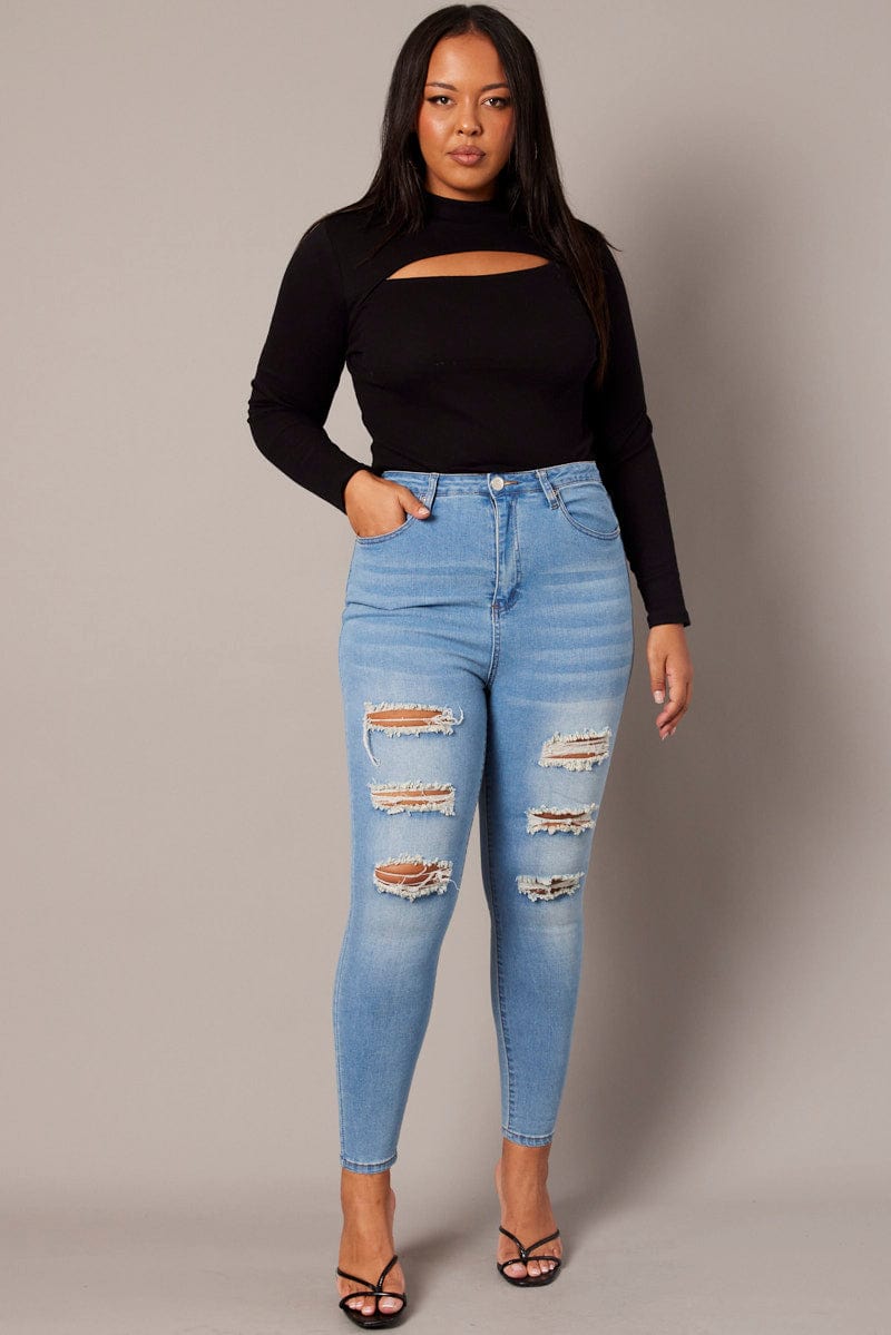 Denim Skinny Jeans High Rise Distressed for YouandAll Fashion