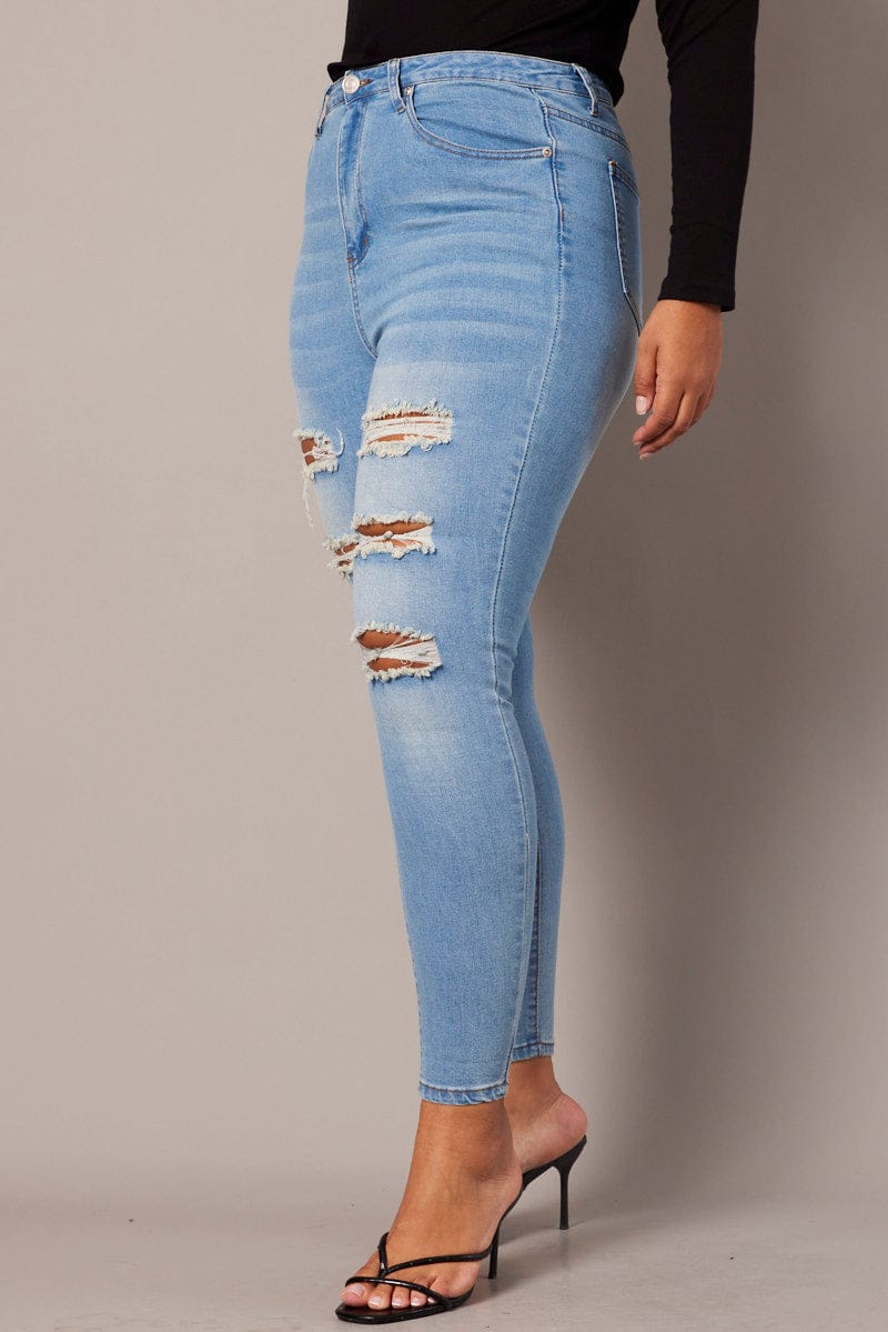 Denim Skinny Jeans High Rise Distressed for YouandAll Fashion