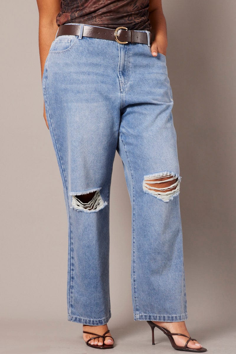 Denim Straight Jeans Mid Rise for YouandAll Fashion