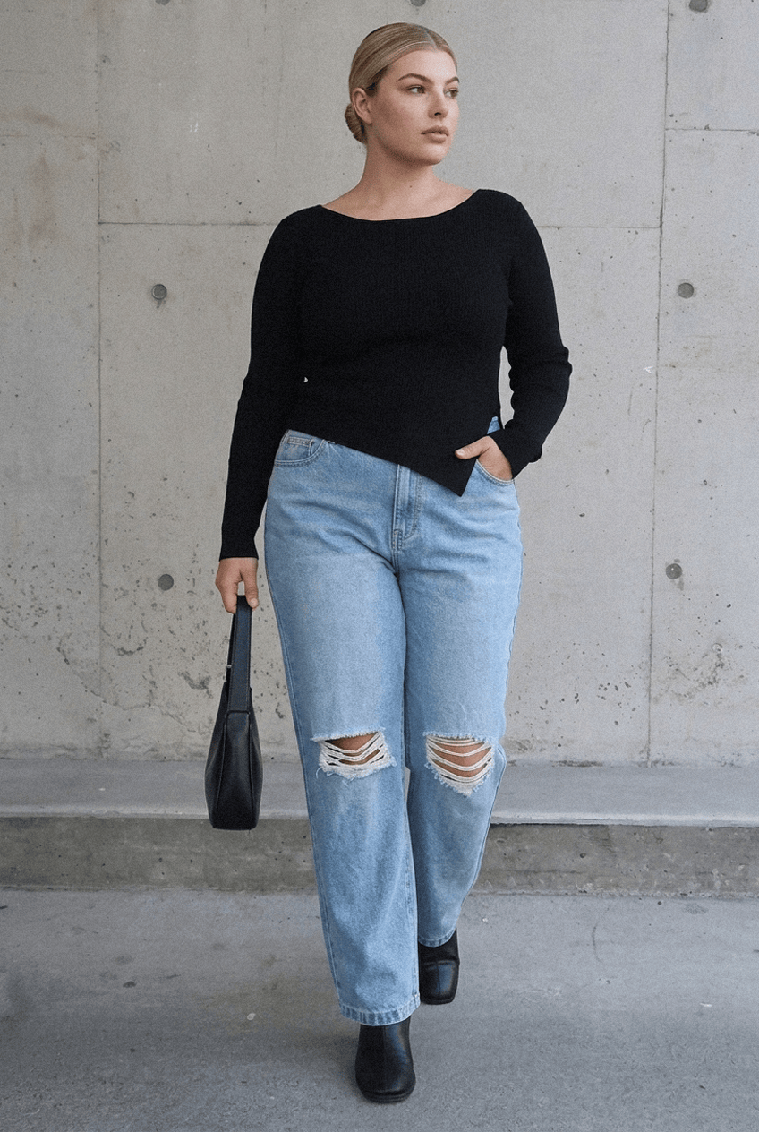 Denim Straight Jeans Mid Rise for YouandAll Fashion