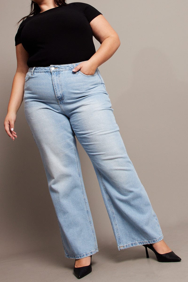 Denim Wide Leg Jeans High Rise Acid Wash for YouandAll Fashion