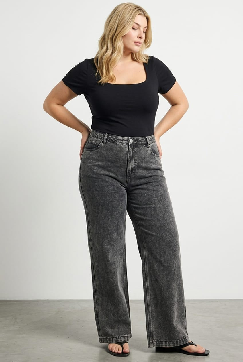 Grey Baggy Jeans High Rise