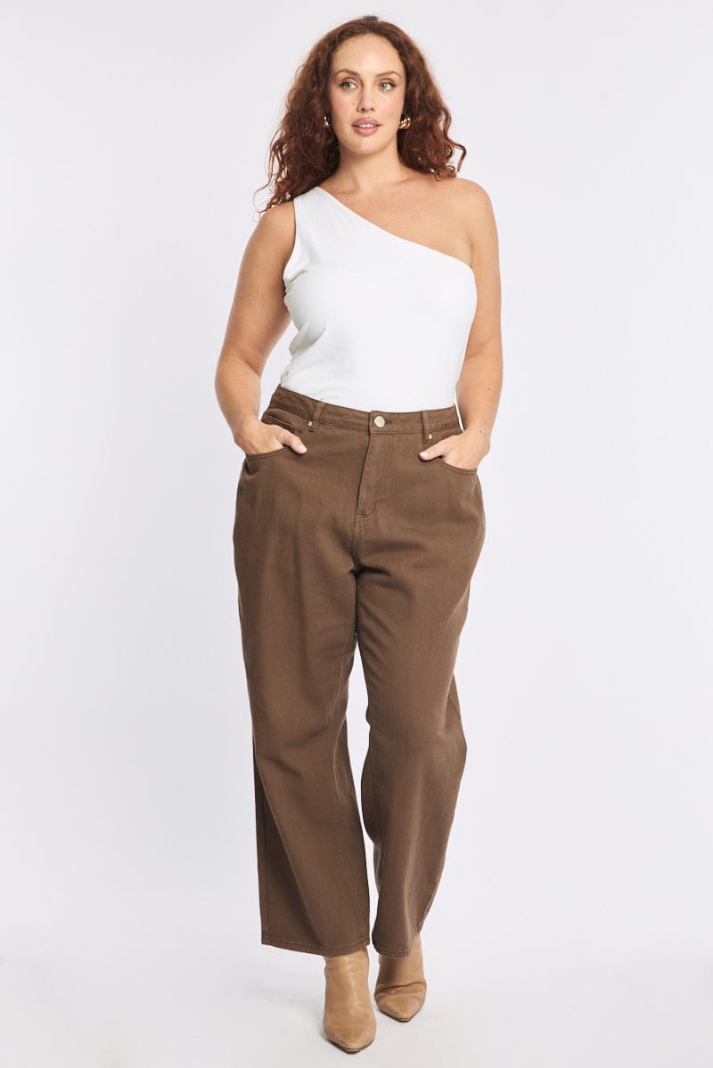Brown Wide Leg Jeans Mid Rise for YouandAll Fashion