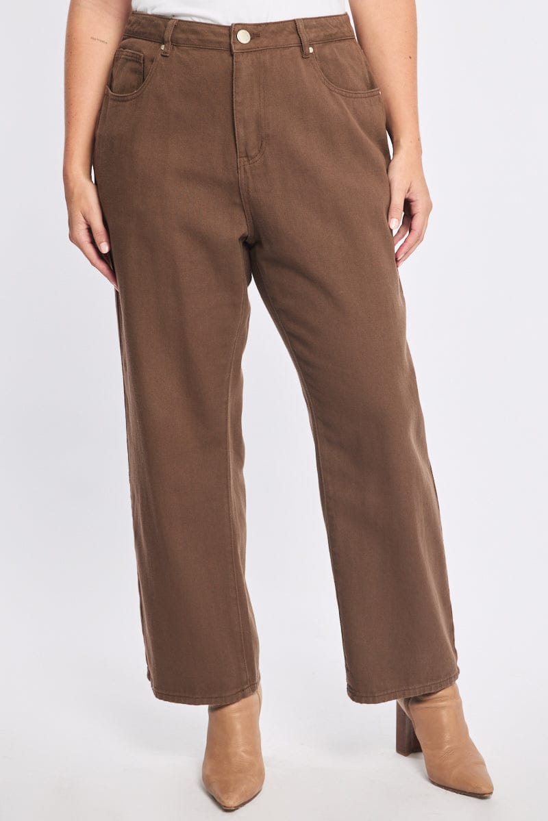 Brown Wide Leg Jeans Mid Rise for YouandAll Fashion