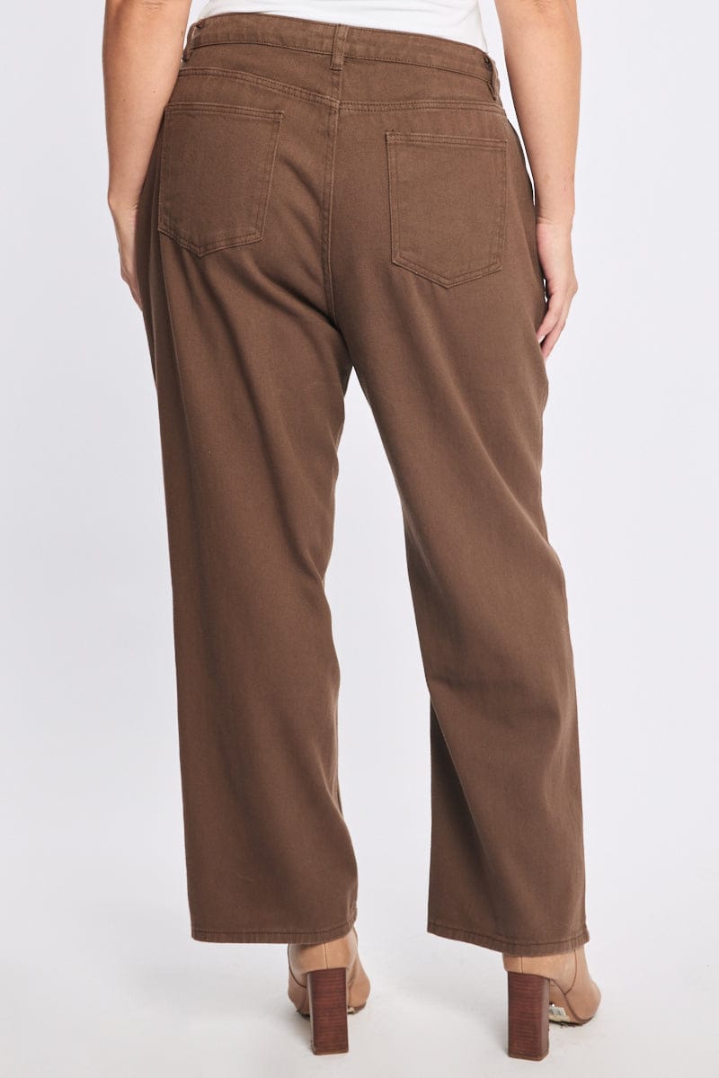 Brown Wide Leg Jeans Mid Rise for YouandAll Fashion