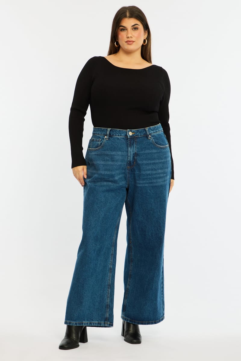Denim Wide Leg Jean High Rise for YouandAll Fashion