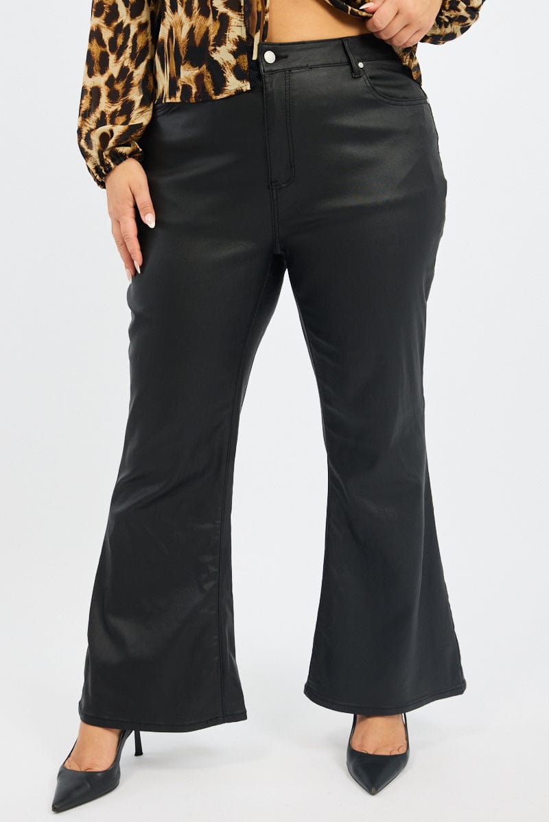 Black Flare Jeans Mid Rise Wet Look for YouandAll Fashion