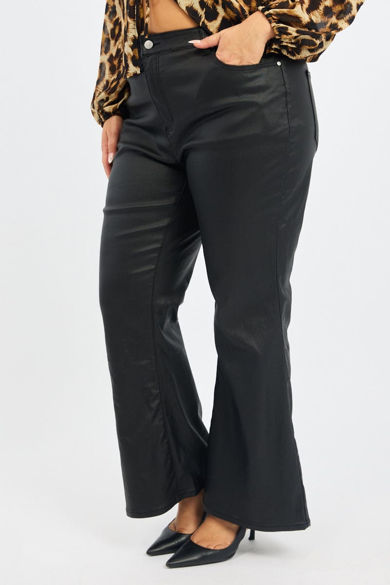 Black Flare Jeans Mid Rise Wet Look for YouandAll Fashion