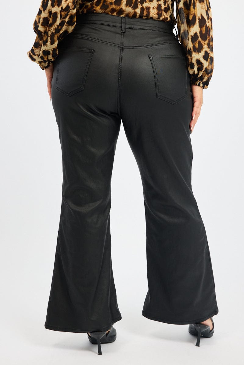 Black Flare Jeans Mid Rise Wet Look for YouandAll Fashion