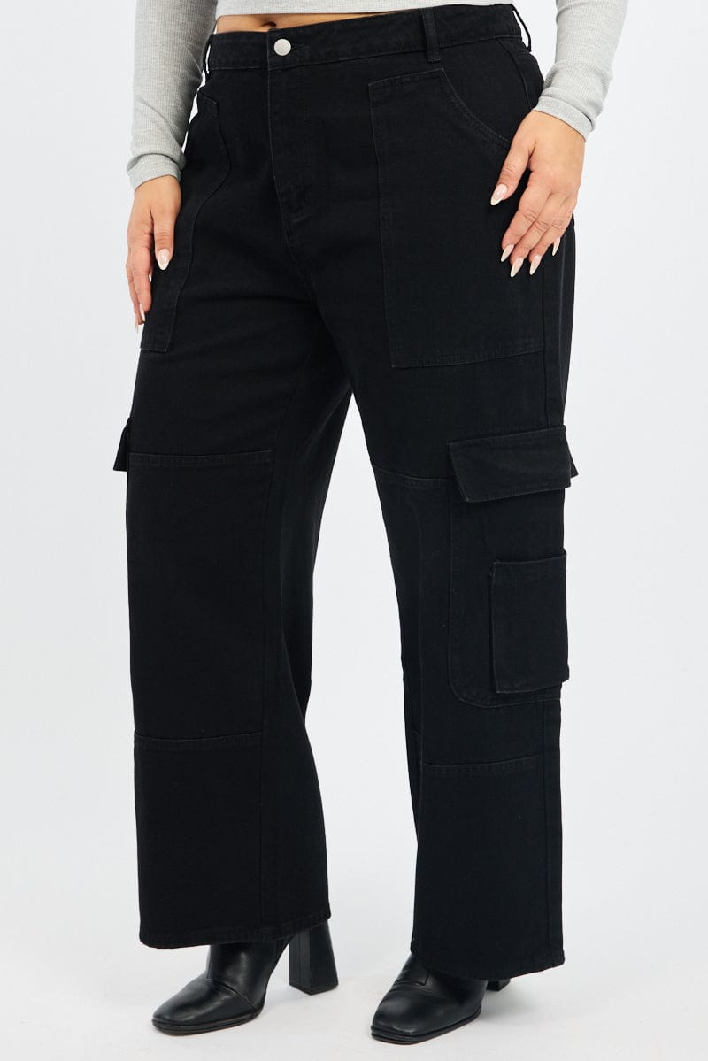 Black Cargo Jeans Mid Rise for YouandAll Fashion