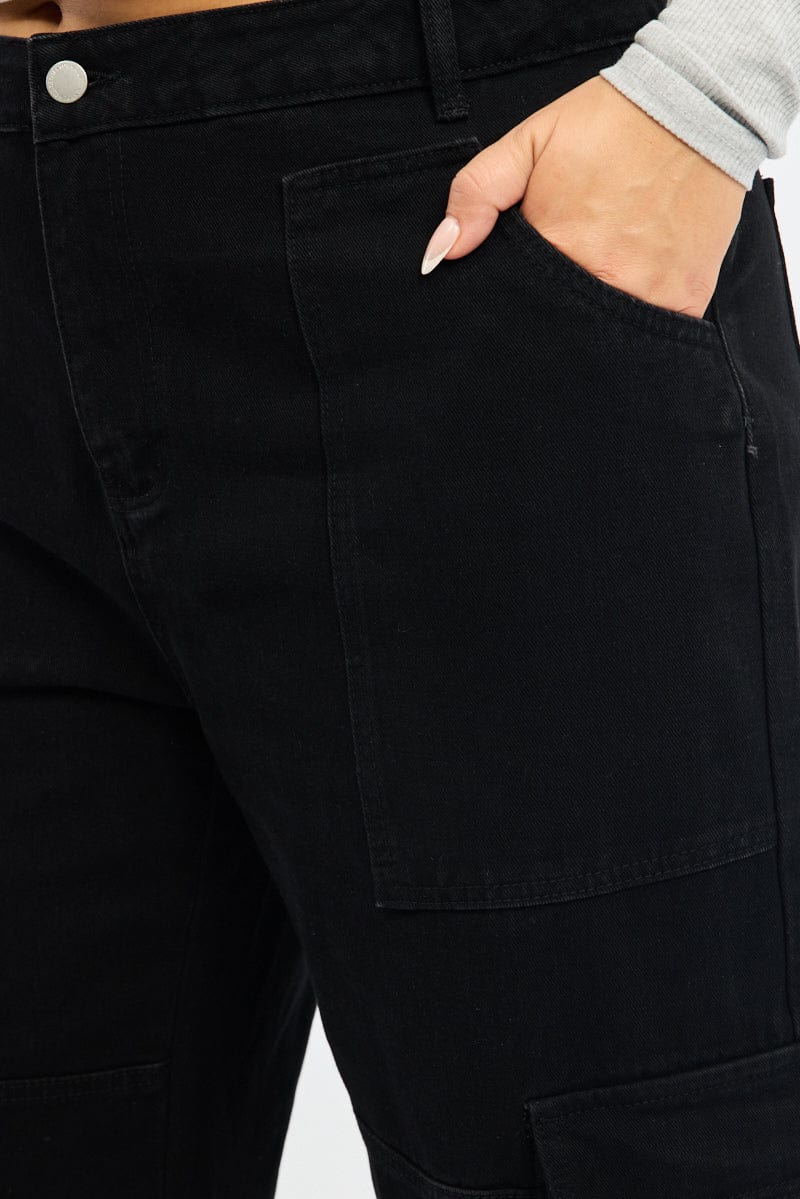 Black Cargo Jeans Mid Rise for YouandAll Fashion