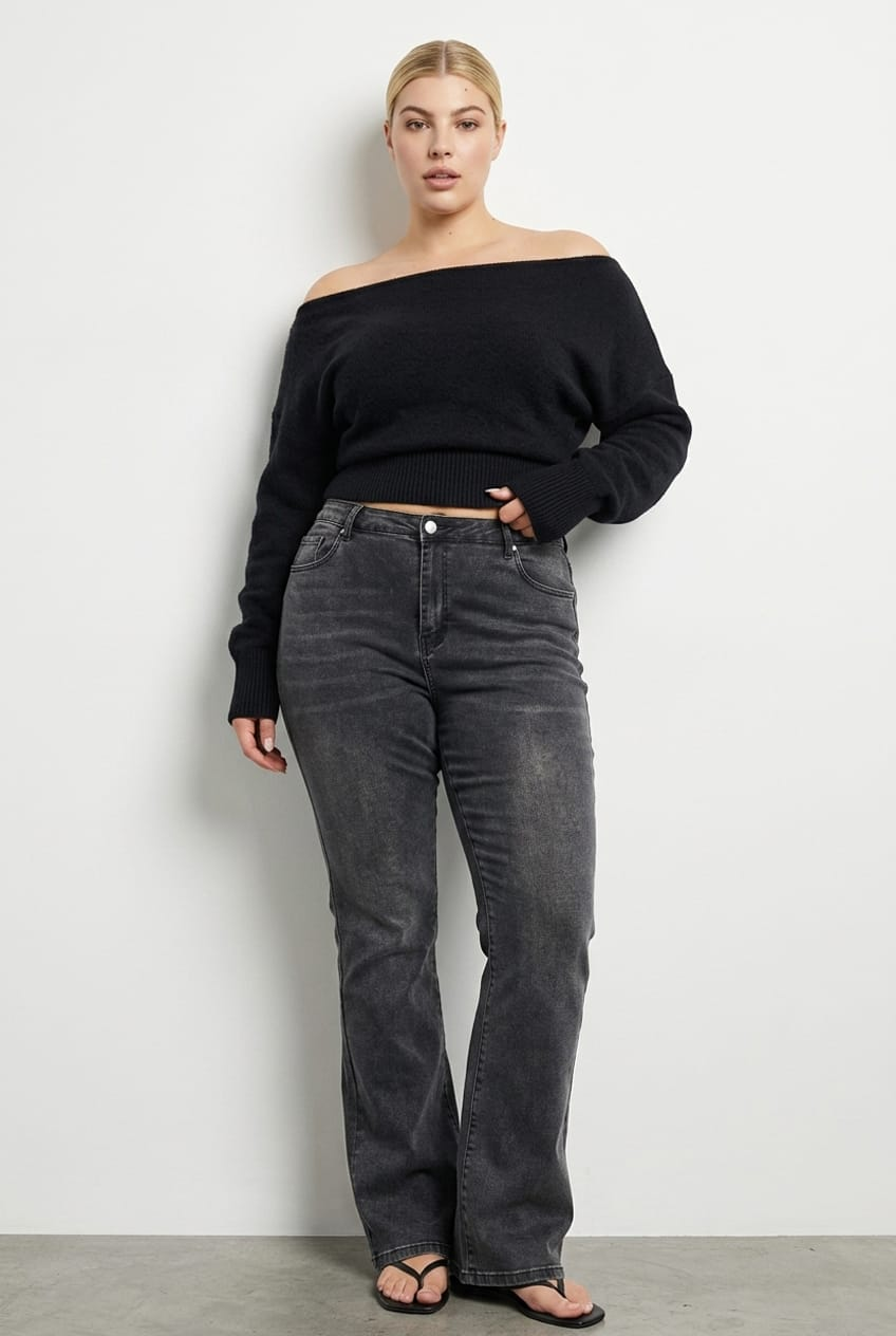 Grey Flare Jeans Mid Rise for YouandAll Fashion