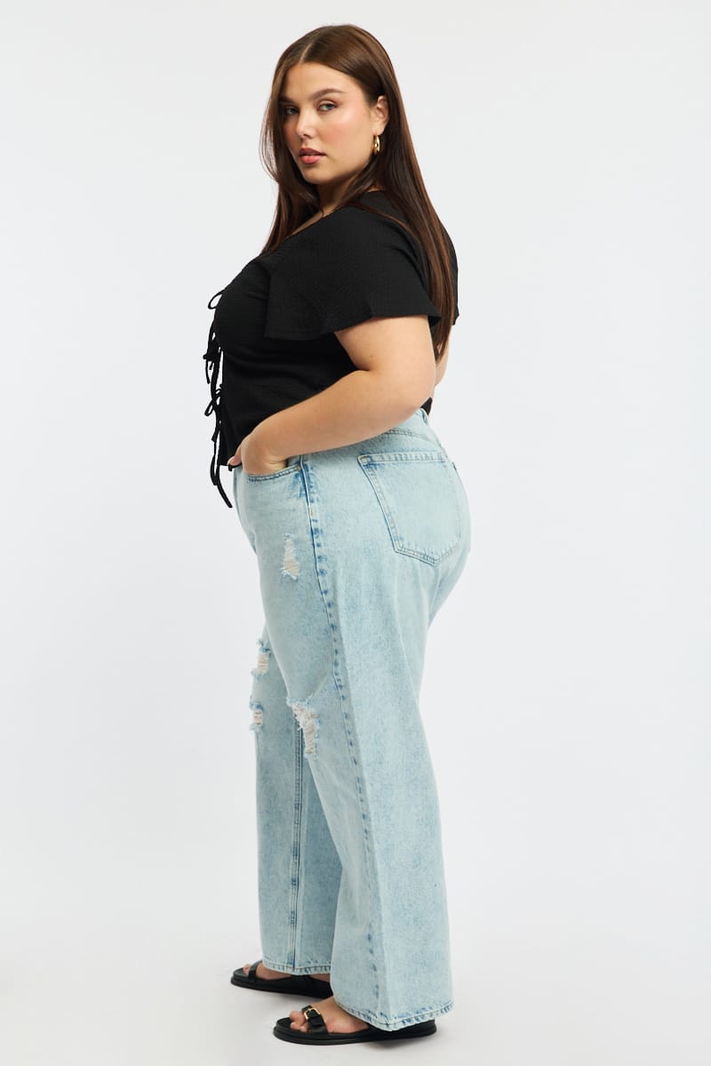 Denim Straight Jeans Mid Rise for YouandAll Fashion