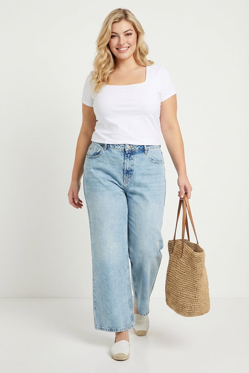 Denim Straight Jeans Mid Rise for YouandAll Fashion