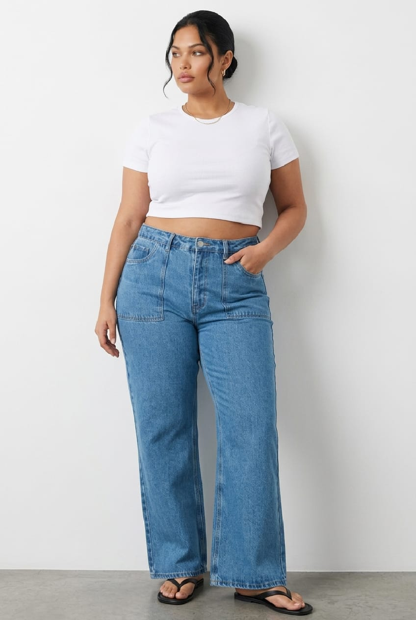 Denim Wide Leg Jean Front Pocket for YouandAll Fashion