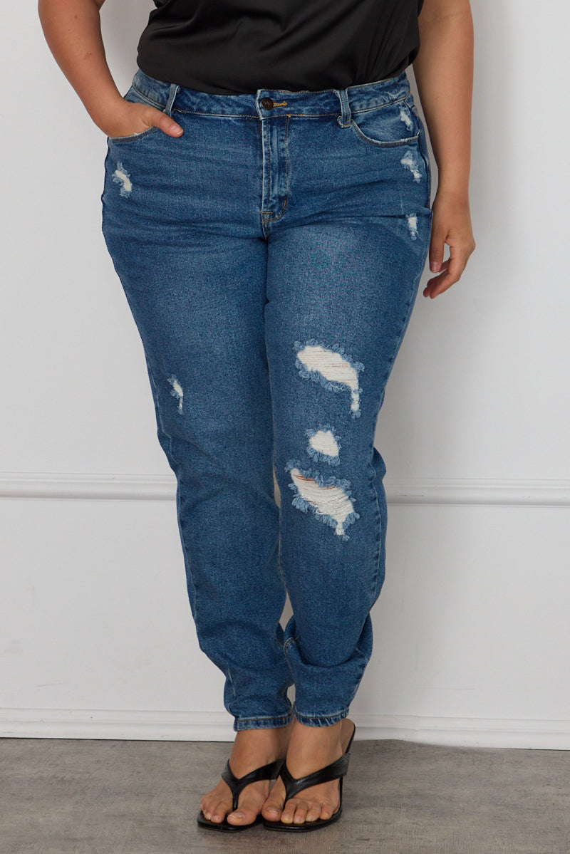 Blue Plus High Rise Rip Jeans for YouandAll Fashion