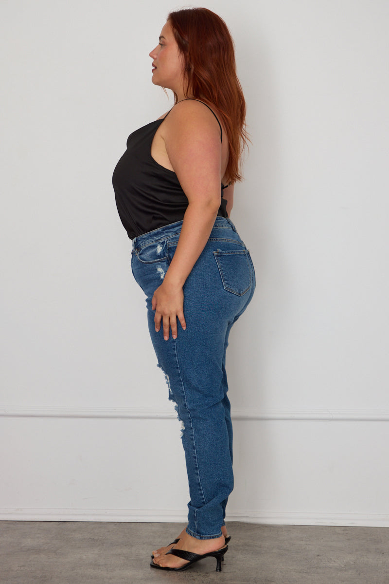 Blue Plus High Rise Rip Jeans for YouandAll Fashion