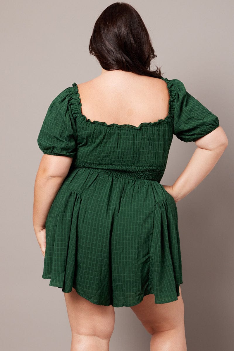 Green Ruched Playsuit Short Sleeve for YouandAll Fashion