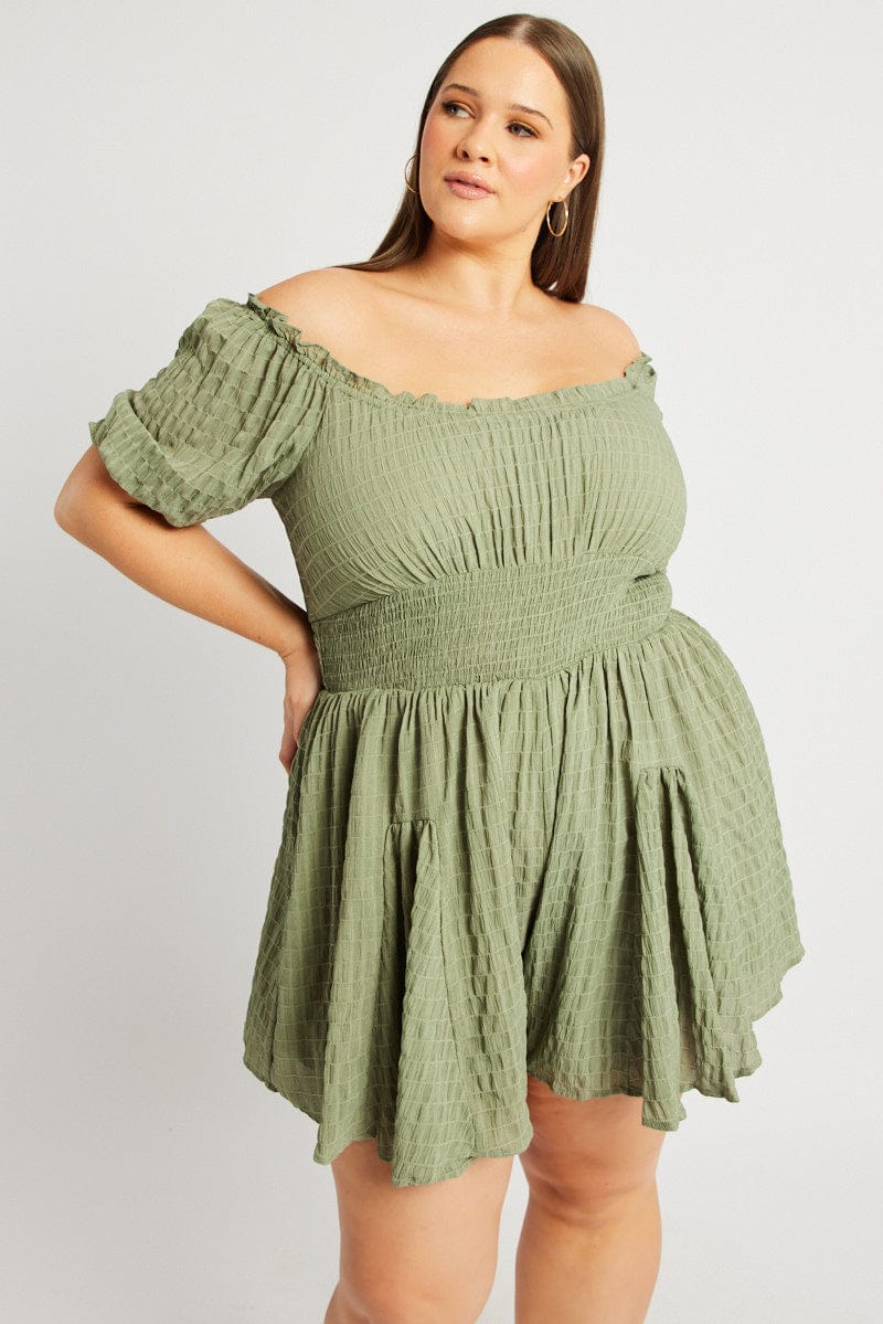 Green Textured Playsuit Short Sleeve for YouandAll Fashion