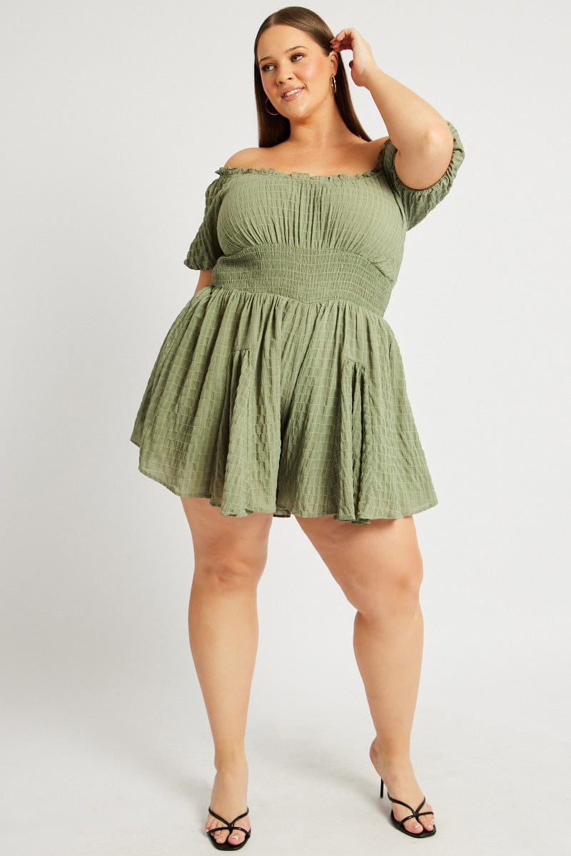 Green Textured Playsuit Short Sleeve for YouandAll Fashion