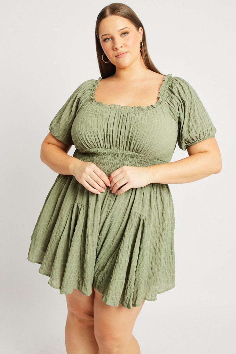 Green Textured Playsuit Short Sleeve for YouandAll Fashion