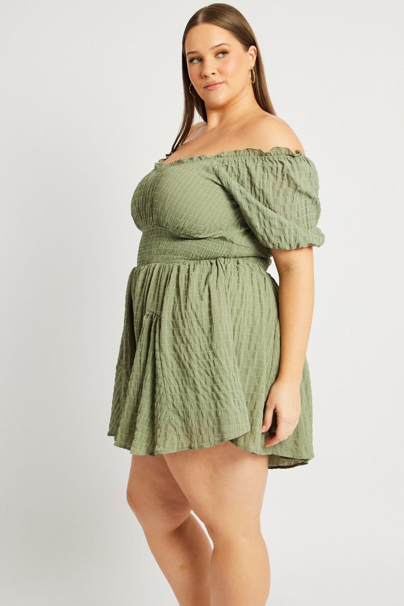 Green Textured Playsuit Short Sleeve for YouandAll Fashion