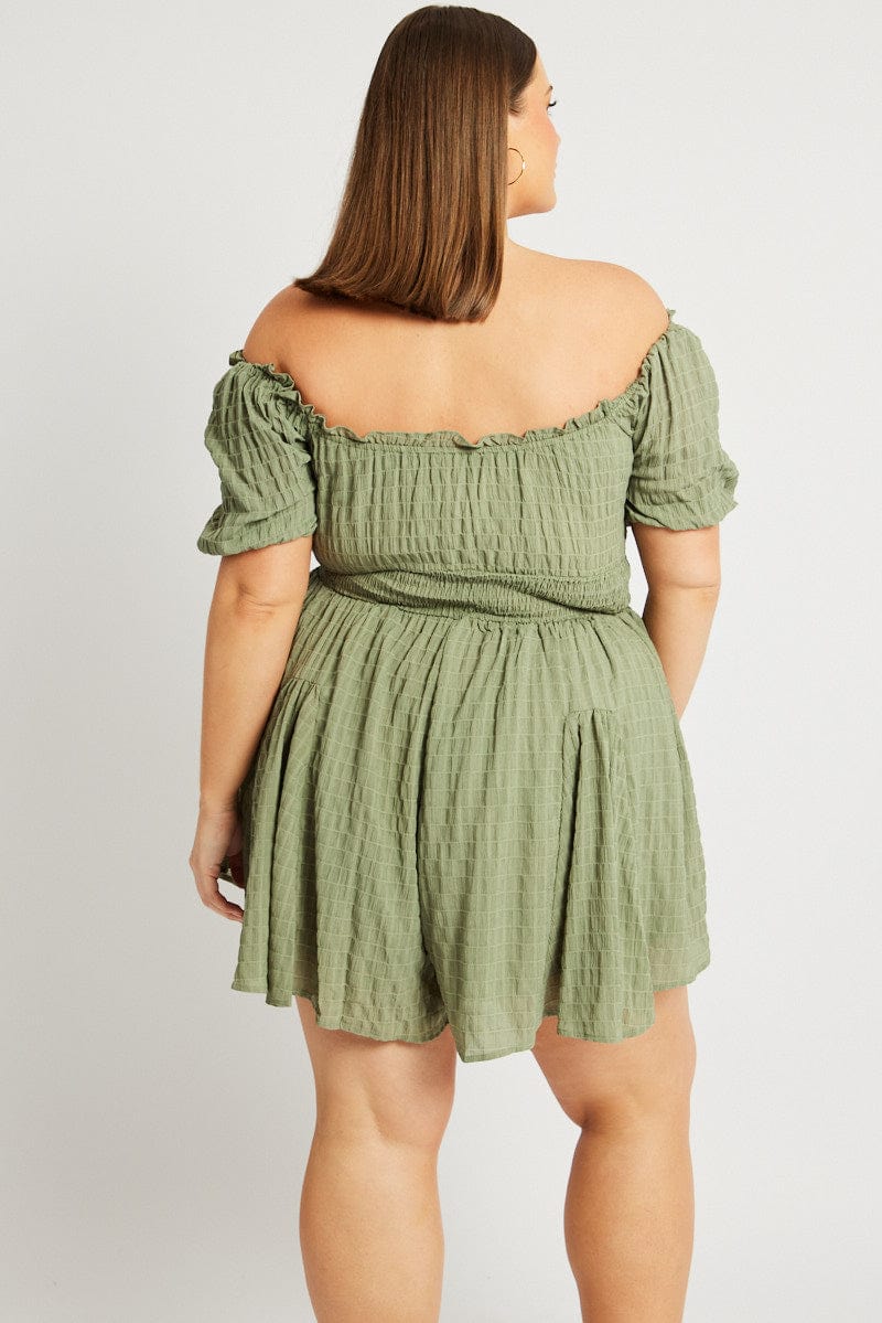 Green Textured Playsuit Short Sleeve for YouandAll Fashion